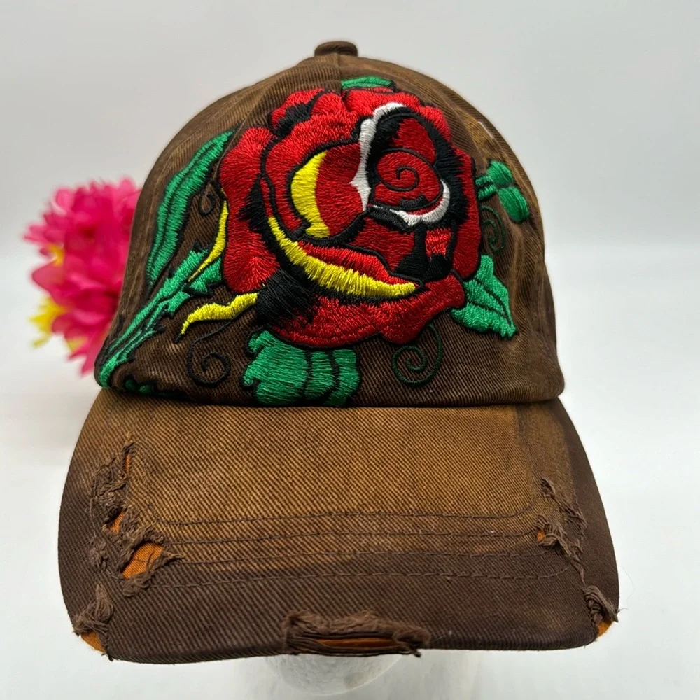 Hattitude Distressed Rose Baseball Hat Adjustable HT6255D - Picture 1 of 5